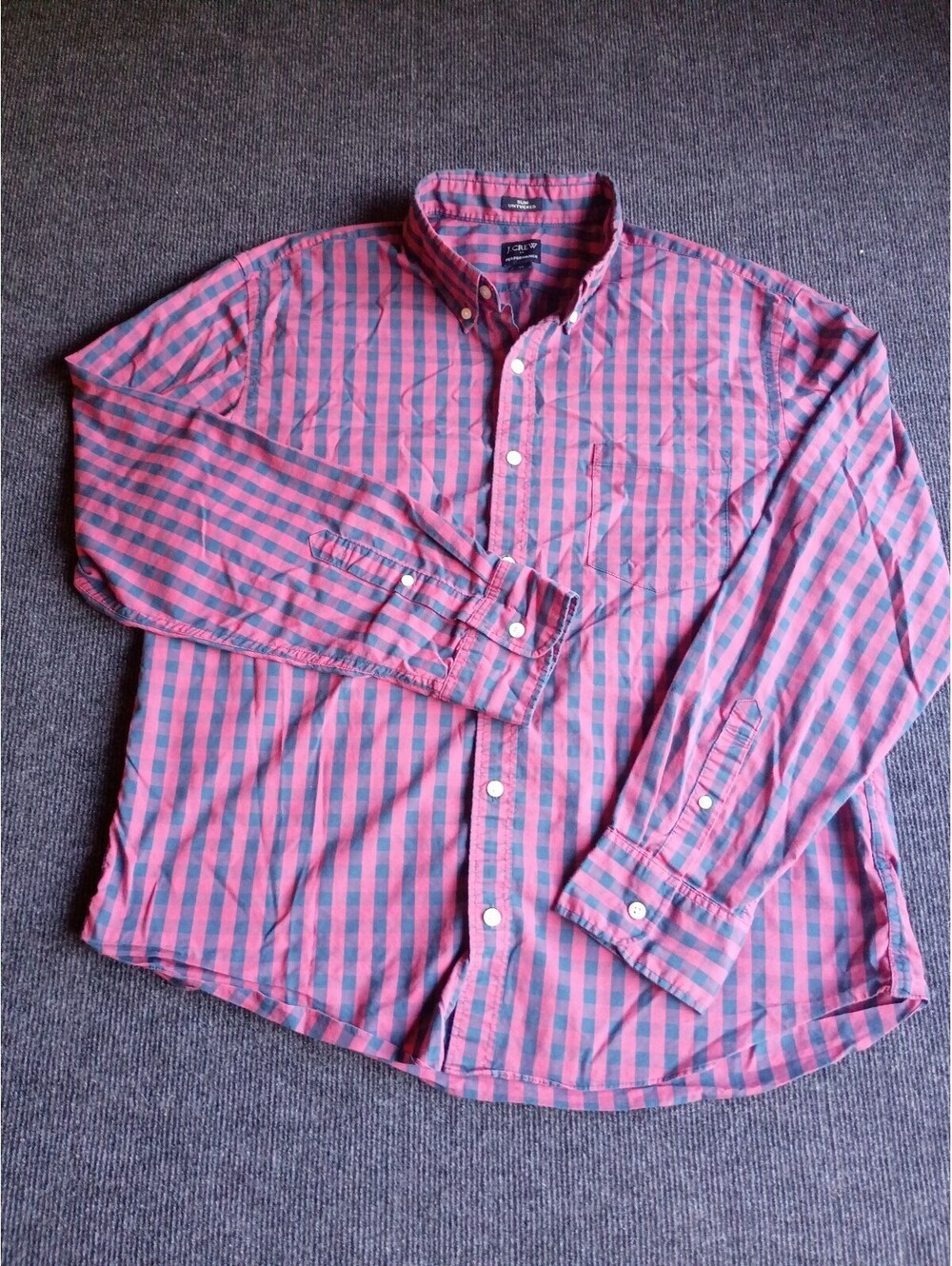 J.Crew Performance Slim Untucked Button-Down Shirt XL Pink and Blue Check